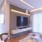 Home Ripado p/ TV 75" Painel Top c/ Led 2.3 Prime Cor Cinza Gianduia/Off White