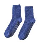 Homens Mulheres Inverno Aconchegantes Fuzzy Slipper Socks Simples Solid Color Non Slip Grip Warm Fluffy Plush Hospital Lounge Floor Sleeping Crew Hosiery - Navy