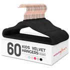 House Day Velvet Kids Hangers 60 Pack, Cabides Infantis Premium para Closet, Cabides Ultra Finos E Calças De Roupas Infantis, Non Slip Kids Felt Hangers 14 Inch, Pequenos Cabides para Roupas Infantis, Preto