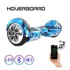 Hoverboard Skate Elétrico 6.5 AzuL Camuflado Led Bluetooth com bolsa de transporte