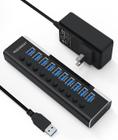 Hub USB 3.0 com 10 portas, adaptador 36W e interruptores individuais - Alumínio - Rosonway