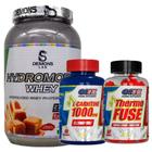 hydromorph whey 900g demons lab + termo fuse one pharma + l-carnitina one pharma