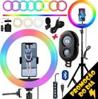 Iluminador Ring Light Anel Luz Led Colorida Rgb Vìdeo Profissional 26cm Tripé Suporte Celular Bluetooth Microfone Lapela