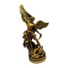 Imagem São Miguel Arcanjo 40cm Mármore Anjo Guerreiro Dourado Bronze Marmore maciço Resina Grande Para área externa