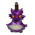 Incensário Cascata Blackflow Dragão Baby Lilas 12 Cm Resina - NOVO TEMPO