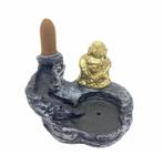 Incensário Cascata Buda Metal Dourado 7 Cm Em Resina