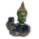Incensário Cascata Cabeça Buda Verde 11Cm Resina - Meditação - Bialluz Presentes