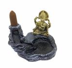 Incensário Cascata Cinza Ganesh Metal Dourado 7 Cm Em Resina - Lua Mística - 100% Original - Loja Oficial