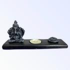 Incensário e porta vela Ganesha cinza 18 cm em resina - Lua Mistica