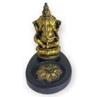 Incensário Mini Oval Ganesh Sentado Dourado 5Cm Em Resina