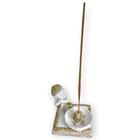 Incensário quadrado Buda sonhador dourado e branco 7 cm em resina - 47182 - Lua Mistica