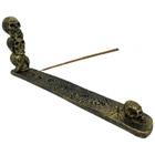 Incensário Régua 3 Crânios Dourado 26 Cm Em Resina