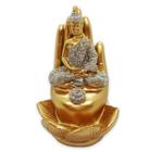 Incensário Vareta Buda Mão Dourado Brilhante Meditando 11 cm