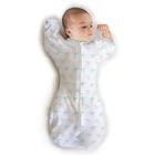 Incrível saco de swaddle transitório de bebê com braços para cima mangas de meio comprimento e algemas de luva, elefantes minúsculos, azuis, pequenos, 0-3 meses, pequenos (6-14 libras)