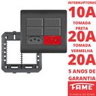 Interruptor Simples 10A 4 Teclas e Tomada Padrão 2P+T 20A PT VM Com Placa 4X4 Habitat Black FAME