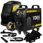 Inversor de solda mig sinérgico tig mma 250a touch 250s-max + máscara de solda com escurecimento automático arc solar 4k msea-601 + 4 esquadro magnético 12 kg - em-9012 + arame solda 0,8mm mig/flux 1k