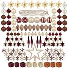 ITART 129ct Árvore de Natal Enfeites Variedade Incluindo Tree Topper Bolas Flocos de Neve Star Pine Cone Miniatura Gift Boxes Poinsettia Beads Guirlandas (Red Brown e Champagne)