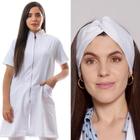 Jaleco Feminino Manga Curta Ziper + Turbante Malta Branco