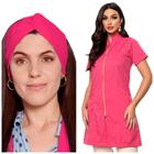 Jaleco Feminino Manga Curta Ziper + Turbante Malta Pink