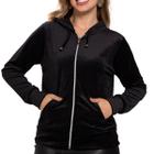 Jaqueta Blusa Feminina Casaco Plush com Capuz Ziper e Bolso