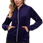 Jaqueta Blusa Feminina Casaco Plush com Capuz Ziper e Bolso