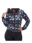 Jaqueta Bomber Feminina Estampada Floral Com Ziper