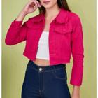 Jaqueta cropped tecido jeans feminino fashion