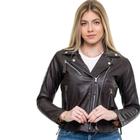 Jaqueta de Couro Feminina Duplo Zíper Gola Biker Motoqueiro Moto