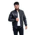 Jaqueta De Couro Masculina Gomos Puffer Punhos Casual