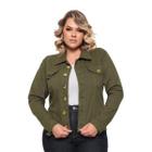 Jaqueta de Sarja Feminina com Elastano Plus Size Verde Oliva