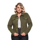 Jaqueta Feminina Plus Size Verde Militar com Elastano