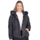 Jaqueta Feminina Puffer Nylon Peluciada Com Capuz Removível