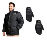 Jaqueta Frio Inverno Refletiva Life Carbono Cr Califórnia Racing Preta Manga Removível + Luva Fit X11 Touch Screen