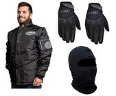 Jaqueta Frio Inverno Refletiva Original Cr Califórnia Racing Preta Manga Removível Motoboy + Capuz Touca Ninja + Luva X11 Fit Touch Screen