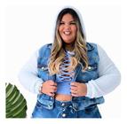 Jaqueta Jeans Feminina Capuz Pêlo Teddy Full