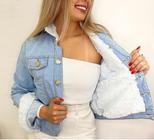 Jaqueta Jeans Feminino Forrada Pelucia Pelo no punho