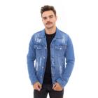 Jaqueta Jeans Masculina Tradicional Rasgada Azul Clássico