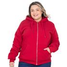 Jaqueta Moletom Peluciada Plus Size Feminina Com Capuz Lisa