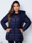 Jaqueta ParKa Feminina Dupla Face Nylon/Peluciada Azul