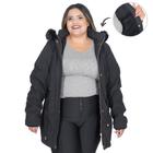 Jaqueta Parka Feminina Sarja Plus Size Peluciada Capuz Bolso