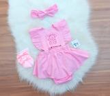 Jardineira Body Romper Bebe Mesvesario Com Tiara