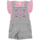 Jardineira infantil com blusa manga curta love cat hrradinhos ref:13522 1/3