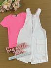 Jardineira Infantil Kukie Verão Rosa com Blusa