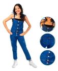 Jardineira Macacão Calça Jeans Comprida Feminina Infantil Menina