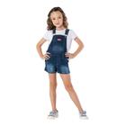 Jardineira Menina Mania Kids em Jeans Escuro com Elastano