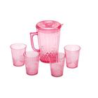 Jarra Acrílico De 1 Litro Com 4 Copos Suco Agua Bebida Rosa - Prana Dia