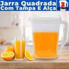 Jarra de Plástico Retangular 2L p/ Servir Água Suco Refrigerantes Refresco c/ Tampa e Medidor BPA Free Elegante Moderna - Usual Utilidades