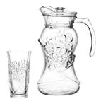 Jarra de vidro flor 1,5l c/ tampa de acrilico +6 copos 250ml