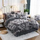 JAUXIO Luxo Abstrato Faux Fur Bedding Set Tie Dye Printed Shaggy Duvet Cover with Pillow Shams Soft Crystal Velvet Reverse (Rei, Cinza Escuro)