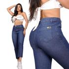 Jeans Feminino Calça Cós Alto Mom Jeans Boyfriend Escura